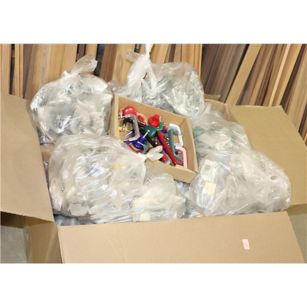 LARGE BOX OF PLASTIC CABINET HANDLES AND KNOBS