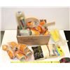 Image 1 : BOX OF ASSORTED ITEMS INCLUDES TAPE, GLOVES AND