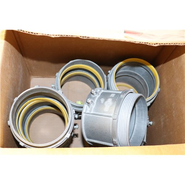 BOX OF SEVERAL 4  METAL PIPE ENDS