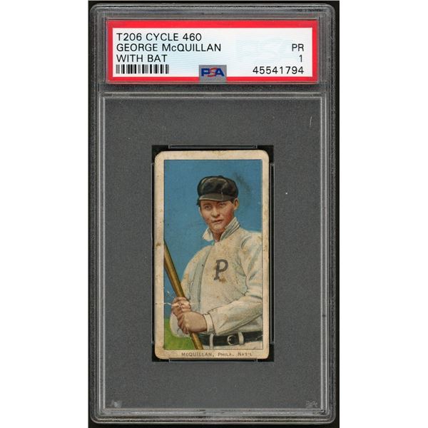 1909-11 T206 #329 George McQuillan (Batting) (PSA 1) Rare back!