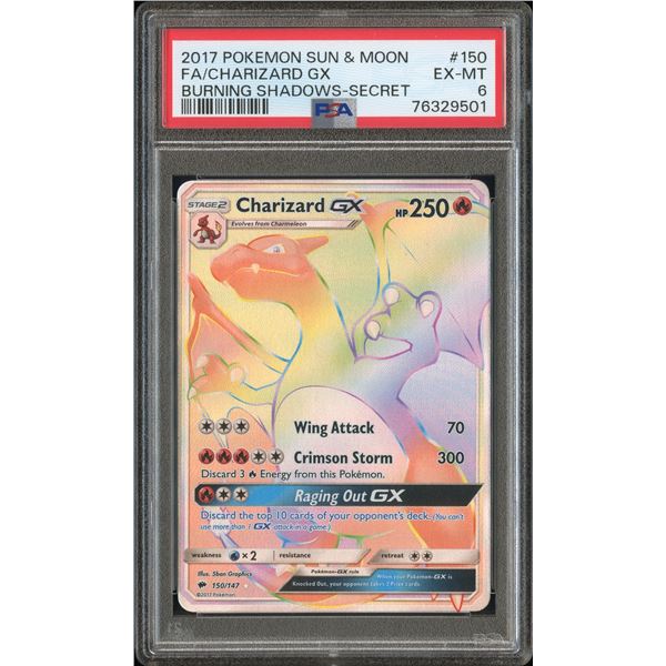 2017 Pokemon FA Charizard GX Secret Rare - Burning Shadows - PSA 6 EX-MT