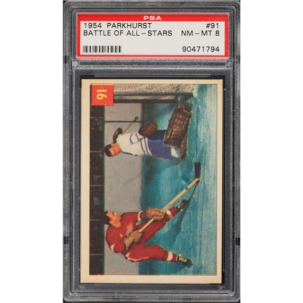 1954-55 Parkhurst #91 Kelly/Lumley Battle (PSA 8)
