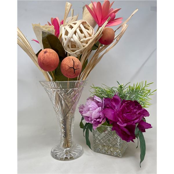 Crystal Vases with Floral arrangements x 2