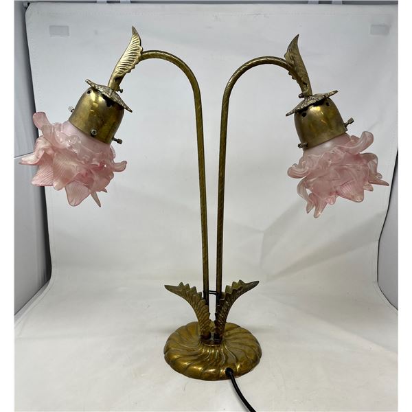 Antique Dual Lamp with Pink Flower Shades