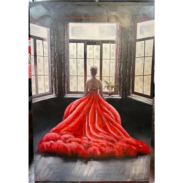 Picture of Woman in Red Dress Looking out a Window