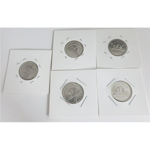1963 Canadian Nickels Lot Of 5
