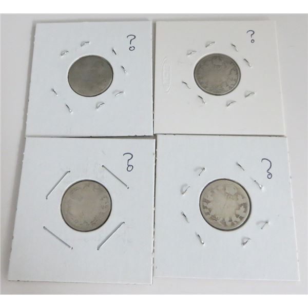 4 Canadian Silver Dimes Dates Unknown