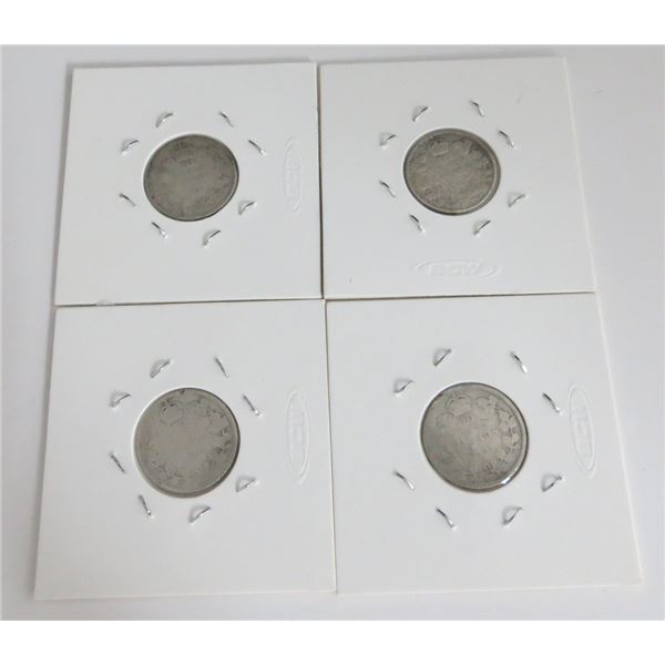 4 Canadian Silver Dimes Dates Unknown
