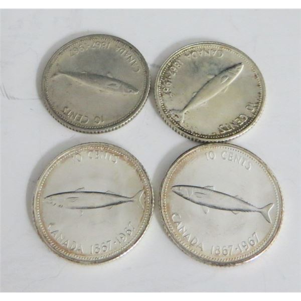 1967 Canadian Silver Dimes Lot Of 4