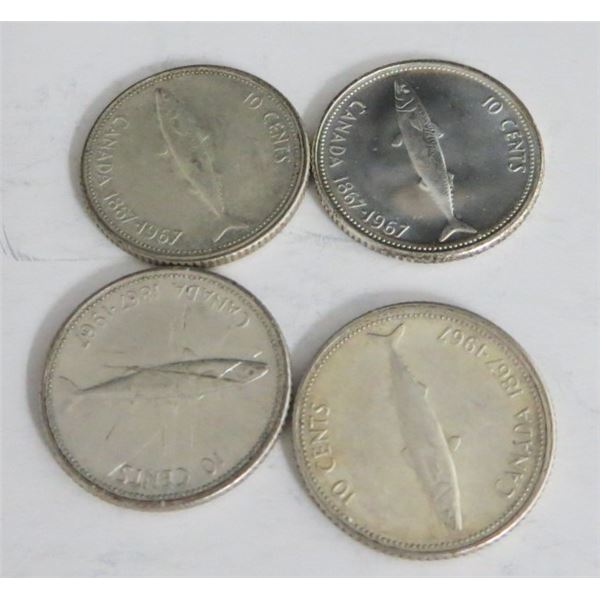 1967 Canadian Silver Dimes Lot Of 4