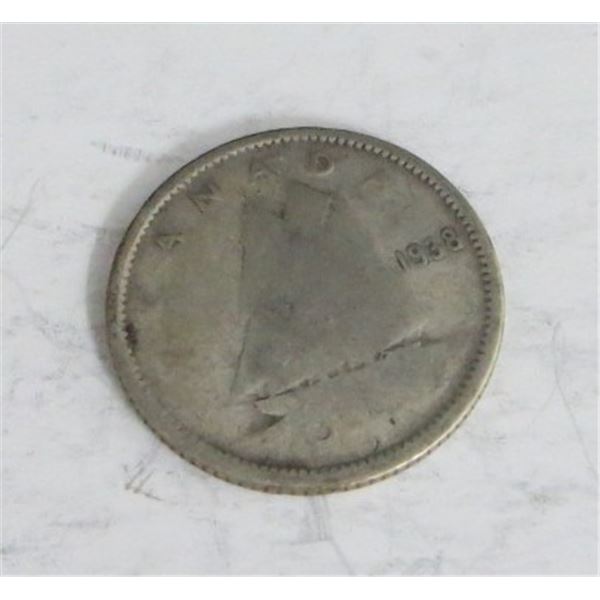 1938 Canadian Silver 10 Cent Coin