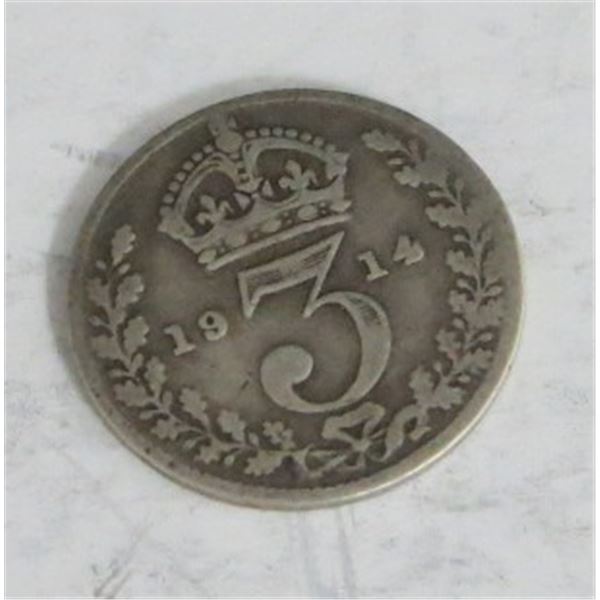 1914 Great Britain 3 Pence Silver Coin