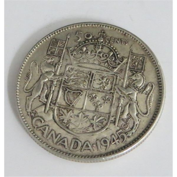 1945 Canadian Silver 50 Cent Coin