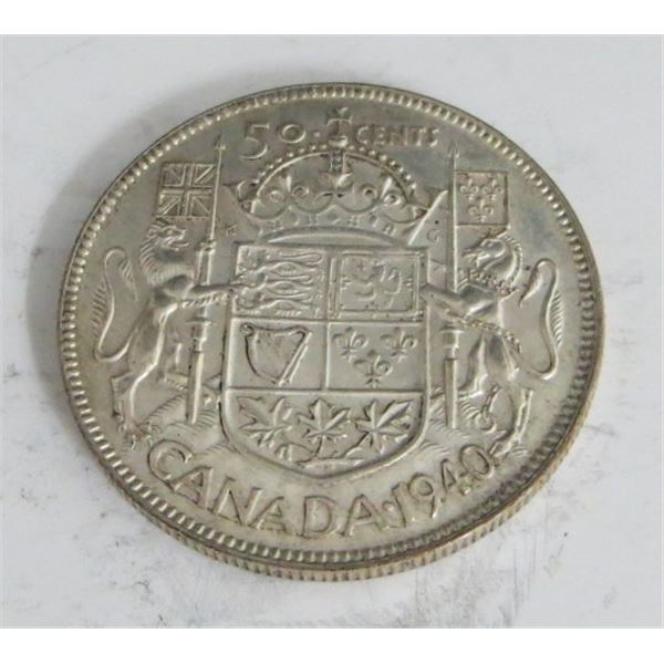 1940 Canadian Silver 50 Cent Coin