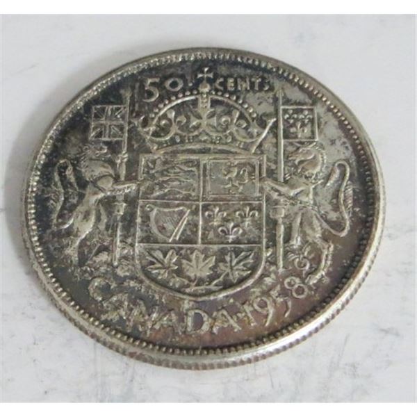 1958 Canadian Silver 50 Cent Coin