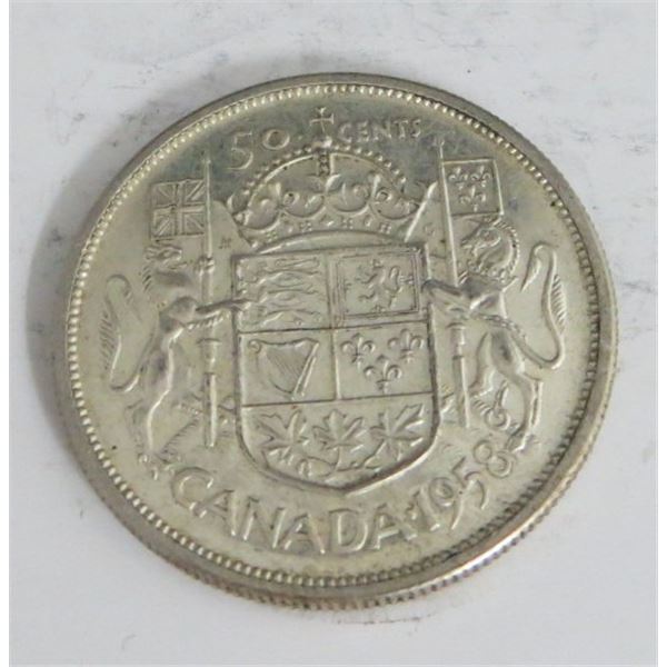 1958 Canadian Silver 50 Cent Coin