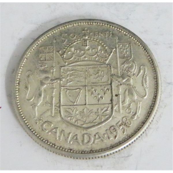 1958 Canadian Silver 50 Cent Coin