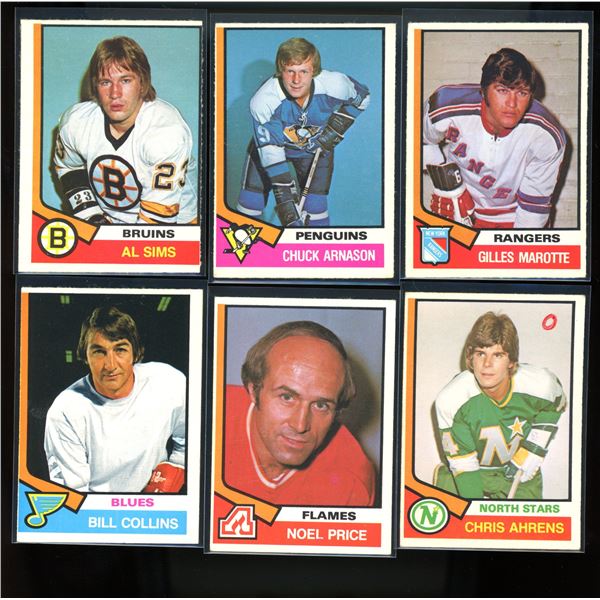 1974-75 O-Pee-Chee Hockey Lot Of 6 Cards