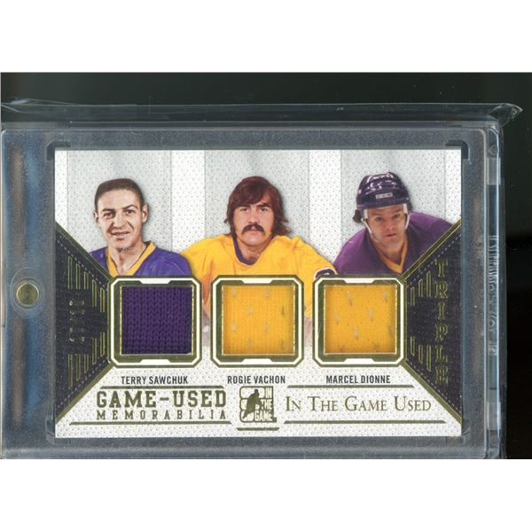 2015-16 ITG Used Jerseys Trios Gold #GU3J11 Terry Sawchuk/Rogie Vachon/Marcel Dionne 10/10