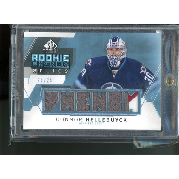 2015-16 SP Game Used Rookie Phenoms Relics Platinum Blue Patch #RPCH Connor Hellebuyck 23/25