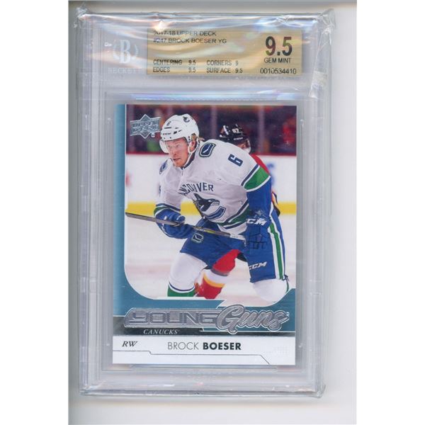2017-18 Upper Deck #247 Brock Boeser YG RC Beckett Graded 9.5 GEM MINT