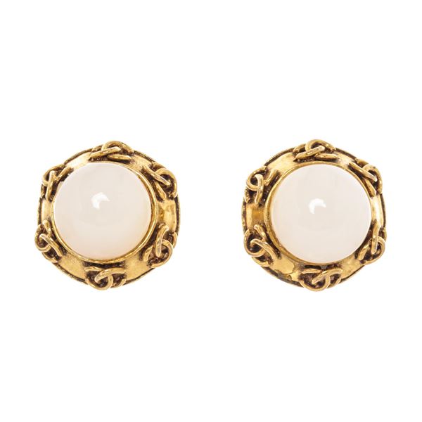 Chanel Gold and Pearl Metal CC Earrings