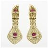 Image 6 : 18k Yellow Gold 5.76 ctw Oval Vivid Red Ruby & Round Pave Diamond Drop Earrings