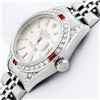 Image 6 : Rolex Ladies Quickset Silver Index Diamond Lugs & Ruby Datejust Wristwatch