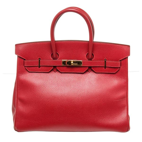 Hermes Red Leather Birkin 35cm Satchel Bag