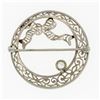 Image 3 : Antique Art Deco 14k White Gold Diamond Filigree Circle Wreath & Bow Brooch Pin