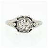 Image 4 : Antique Deco Belais 18k Gold European Diamond Engraved Filigree Engagement Ring
