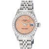 Image 2 : Rolex Ladies Stainless Steel Quickset Salmon Dial Diamond Lugs Date Wristwatch