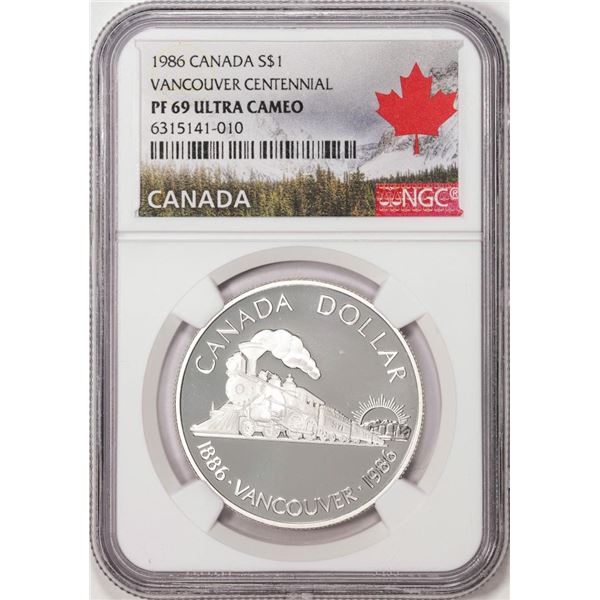 1986 Canada $1 Proof Vancouver Centennial Silver Dollar Coin NGC PF69 Ultra Cameo