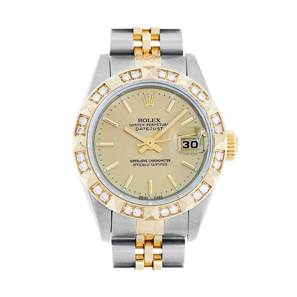 Rolex Ladies Two Tone Champagne Index Diamond Datejust Wristwatch