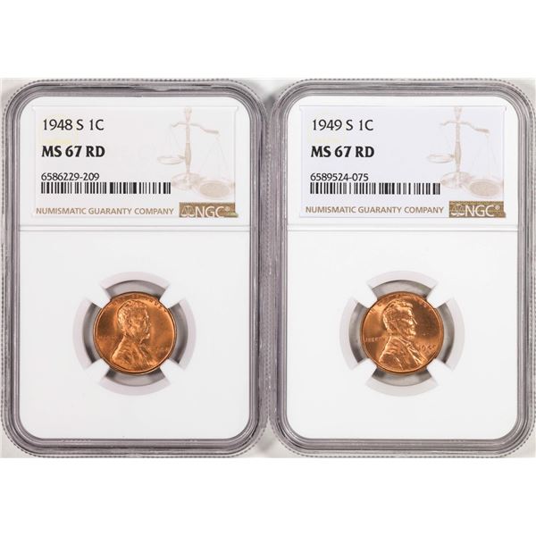 Lot of 1948-S & 1949-S Lincoln Wheat Cent Coins NGC MS67RD