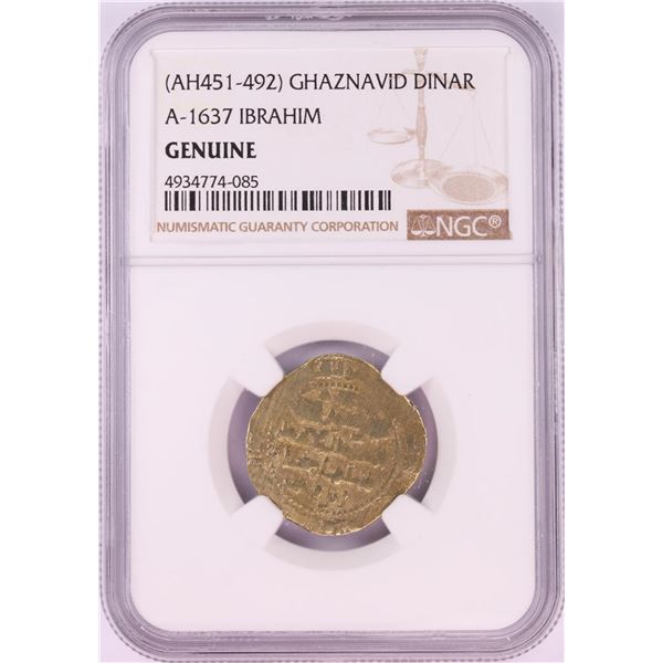 AH451-492 Ghaznavid Dinar A-1637 Ibrahim Gold Coin NGC Genuine