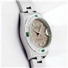 Image 3 : Rolex Ladies Stainless Steel Salmon Arabic Emerald and Diamond Datejust Wristwatch