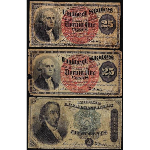 Lot of (3) Miscellaneous Fourth Issue Fractional Currency Notes