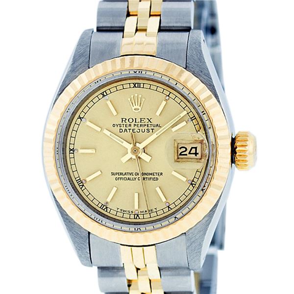 Rolex Ladies Two Tone Champagne Index Date Wristwatch