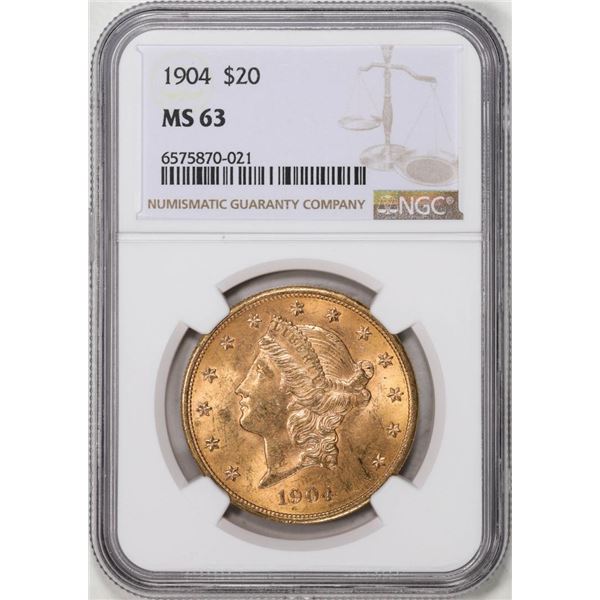 1904 $20 Liberty Head Eagle Gold Coin NGC MS63