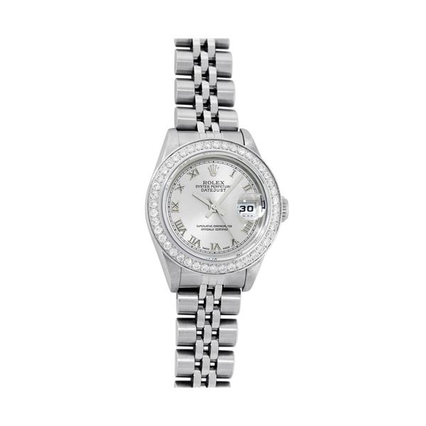 Rolex Ladies Stainless Steel Diamond Datejust Wristwatch