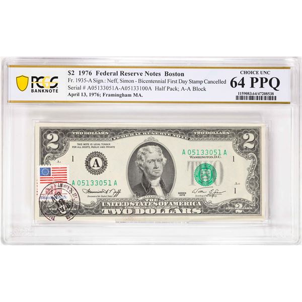 (50) Consec. 1976 $2 Federal Reserve Notes First Day Cancelled PCGS Choice Unc 64PPQ