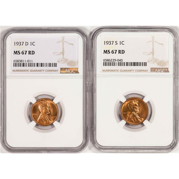 Lot of 1937-D & 1937-S Lincoln Wheat Cent Coins NGC MS67RD