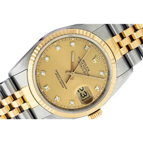 Rolex Mens Two Tone Factory VVS Champagne Diamond Datejust Wristwatch With Rolex Box