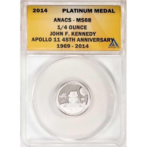 2014 Proof 1/4 oz Platinum JFK Apollo 11 Anniversary Medal ANACS MS68