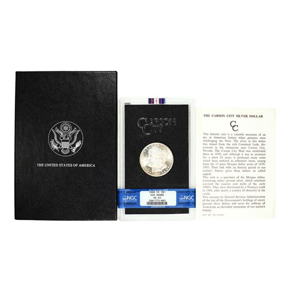 1884-CC $1 Morgan Silver Dollar Coin GSA Hoard Uncirculated NGC MS63 w/Box & COA