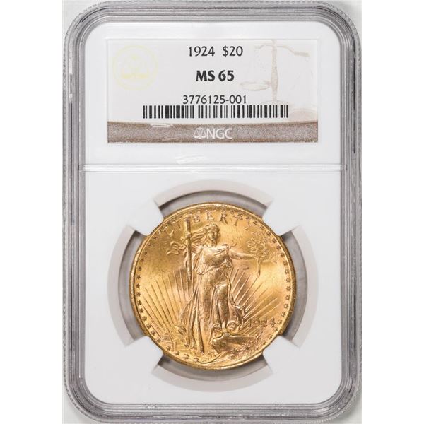 1924 $20 St. Gaudens Double Eagle Gold Coin NGC MS65