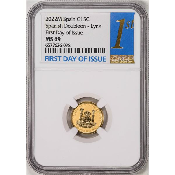 2022M Spain 15 Euro Cent Lynx Gold Doubloon Coin NGC MS69 FDOI