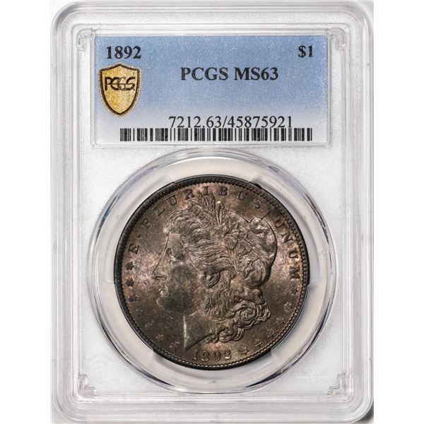 1892 $1 Morgan Silver Dollar Coin PCGS MS63