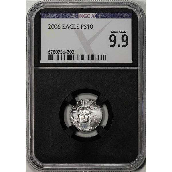 2006 $10 Platinum American Eagle Coin NGCX Mint State 9.9